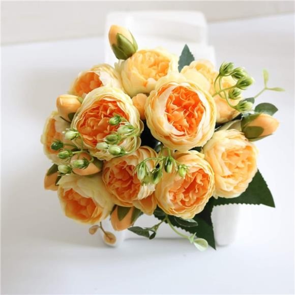 Artificial Peony Flower Silk Peonies Bouquet 4 Bundles Fake Flowers Bulk(Orange) - Picture 2 of 6